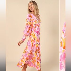 Petal & Pup Brunie Long Sleeve Midi Dress - pink floral